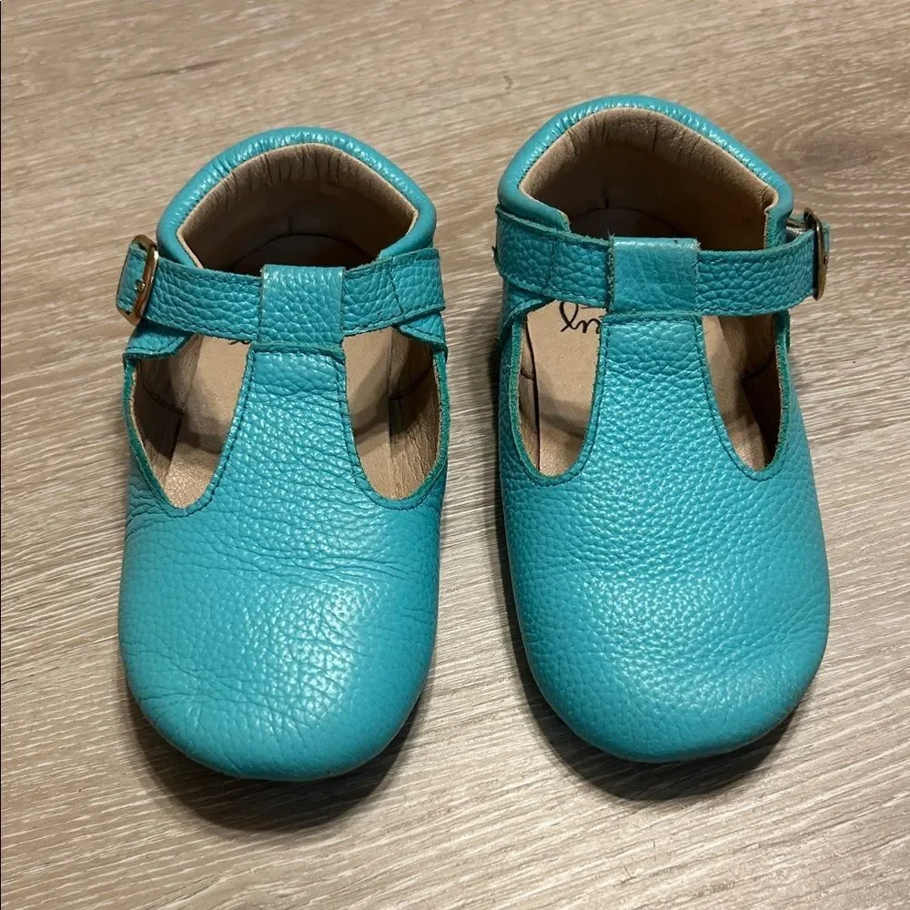 Monkey Feet Teal T Strap Mary Jane Leather Sandals 4-5Y